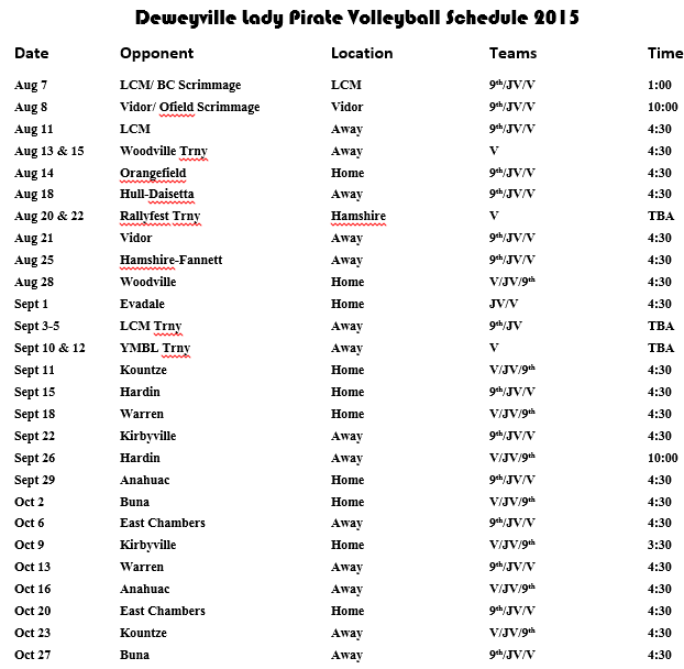 Volleyball Schedules - KOGT