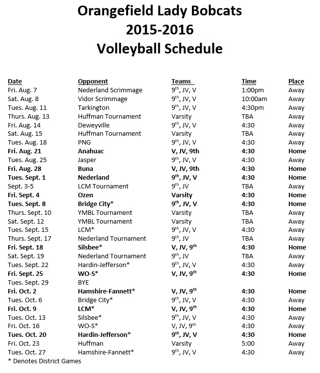 Volleyball Schedules KOGT