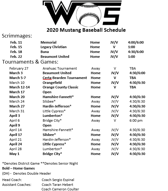 2020 Baseball/Softball Schedules - KOGT