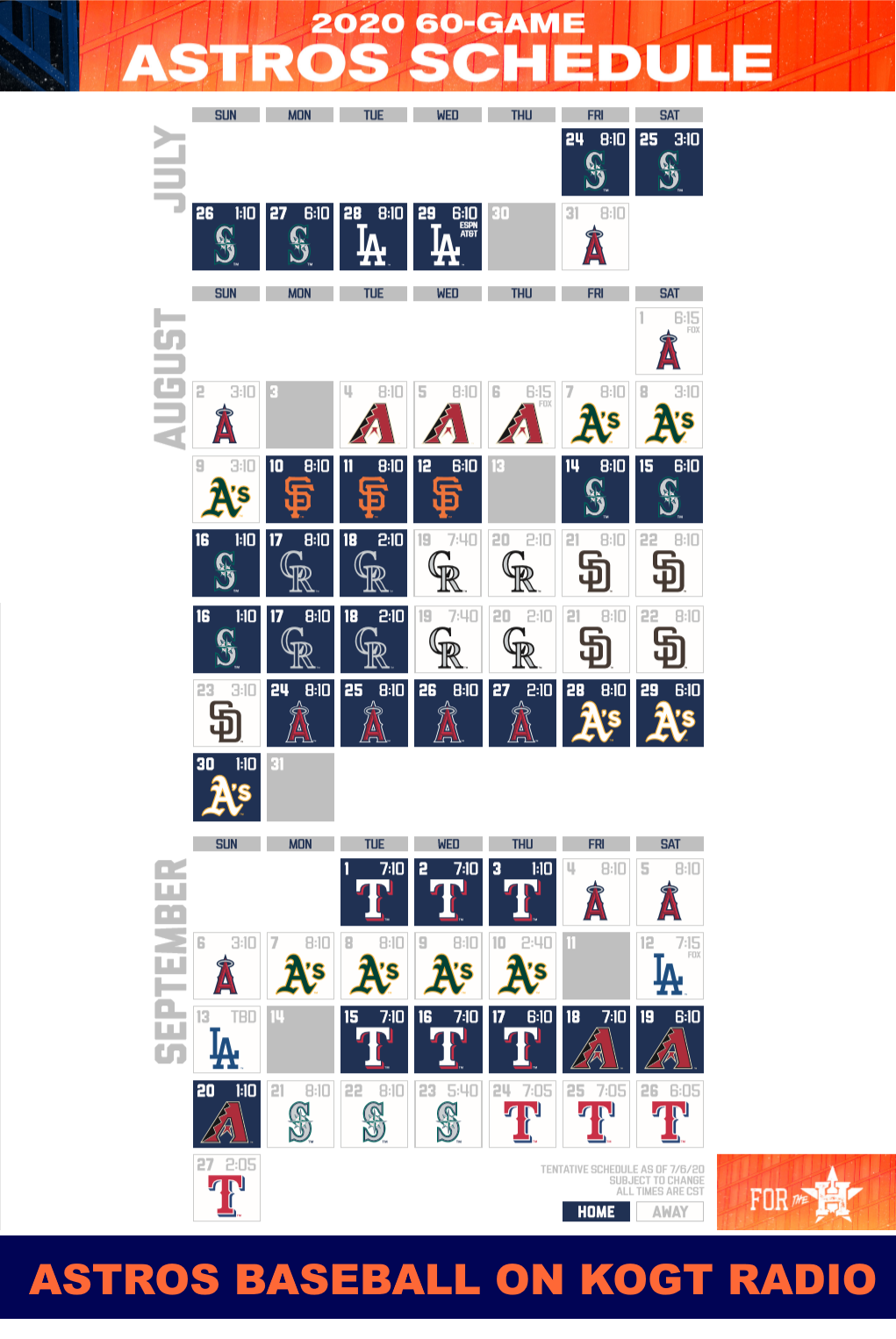 Astros 60 Game Schedule KOGT