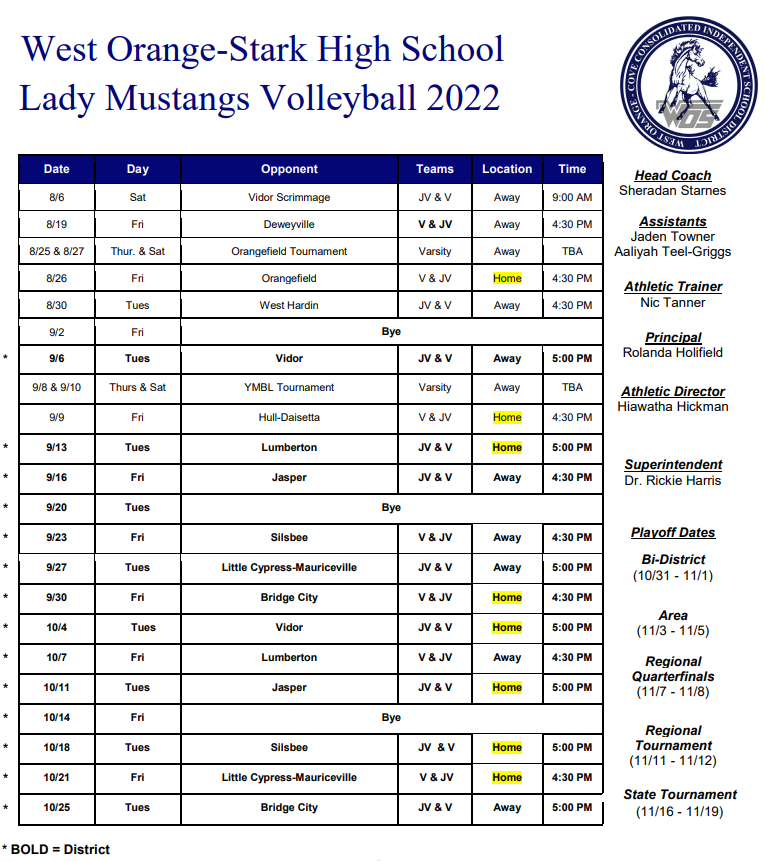 2022 Volleyball Schedules - KOGT